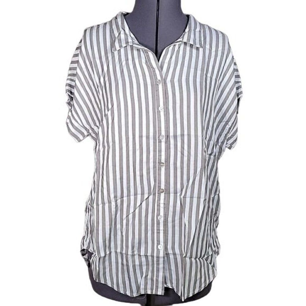 NWOT Denim & Co. Naturals Striped Button-Front Top